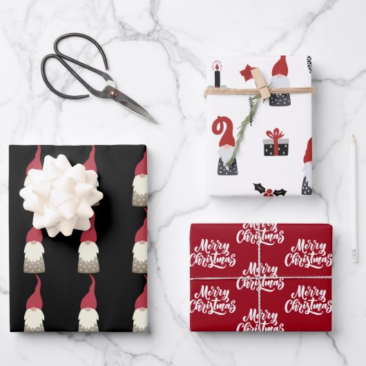 Cute Gnome Black en Red Kerstmis Inpakpapier Vel (Voorkant)