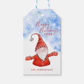 Cute Gnome Blue Prettige feestdagen Kerstmis Cadeaulabel (Voorkant)