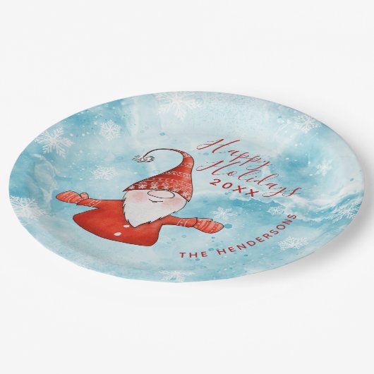 Cute Gnome Blue Prettige feestdagen Papieren Bordje (Gekanteld)