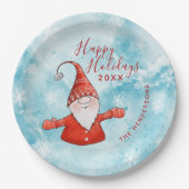 Cute Gnome Blue Prettige feestdagen Papieren Bordje (Voorkant)