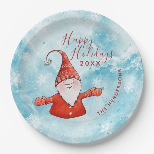 Cute Gnome Blue Prettige feestdagen Papieren Bordje (Voorkant)