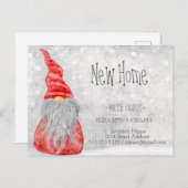 Cute Gnome, Bokeh Feestdagen New Address Aankondigingskaart (Voorkant / Achterkant)