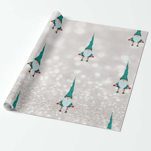 Cute Gnome Bokeh Holiday Cadeaupapier (Uitgerold)