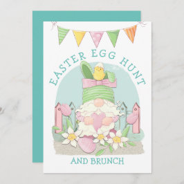 Cute Gnome Bunny Easter Egg Hunt-uitnodiging