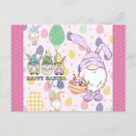 Cute Gnome Bunny Happy Paasroze Briefkaart