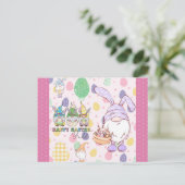 Cute Gnome Bunny Happy Paasroze Briefkaart (Staand voorkant)