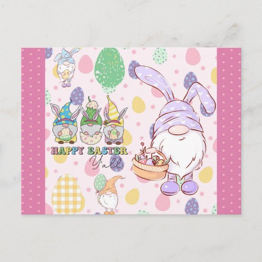 Cute Gnome Bunny Happy Paasroze Briefkaart (Voorkant)