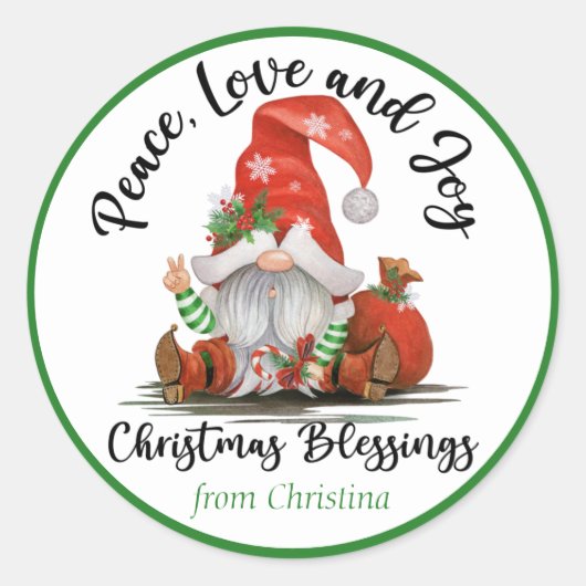 Cute Gnome Christmas Blessings Personalized Ronde Sticker (Voorkant)