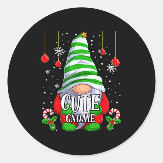 Cute Gnome Christmas Pajamas Matching Family Group Ronde Sticker (Voorkant)