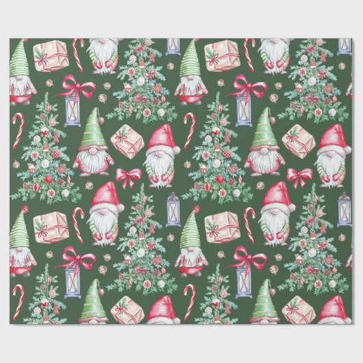 Cute Gnome Christmas Tree Holiday Pattern Gift Wra Cadeaupapier (Vlak)