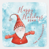 Cute Gnome Coastal Blue Prettige feestdagen Vierkante Sticker (Voorkant)