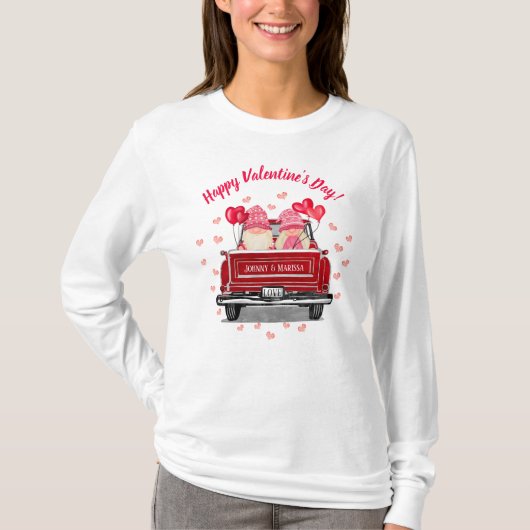 Cute Gnome Couple Pink Heart Happy Valentijnsdag T-shirt (Voorkant)
