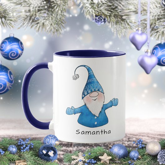Cute Gnome Custom Blue Kerstmis Mok