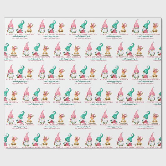 Cute Gnome Custom Kerstmis Cadeaupapier (Vlak)