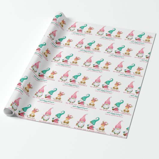 Cute Gnome Custom Kerstmis Cadeaupapier (Uitgerold)