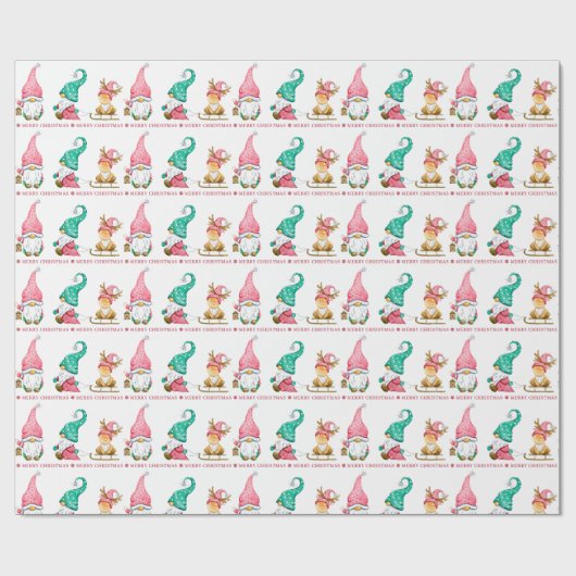Cute Gnome Custom Merry-kerst Cadeaupapier (Vlak)