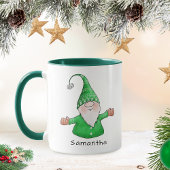 Cute Gnome Custom Name Green kerst Mok