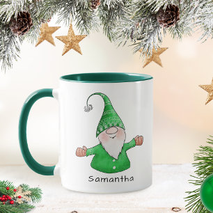 Cute Gnome Custom Name Green kerst Mok
