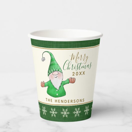 Cute Gnome Custom Name Green kerst Papieren Bekers (Voorkant)