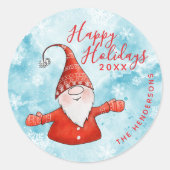 Cute Gnome Elegant Blue Prettige feestdagen Ronde Sticker (Voorkant)