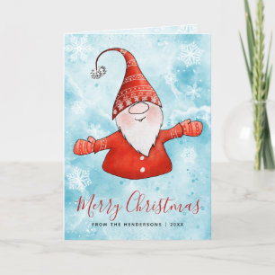 Cute Gnome Elegant Blue Red Merry kerst Feestdagen Kaart