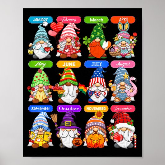 Cute Gnome Every Season Holiday Gnomes 12 Months O Poster (Voorkant)