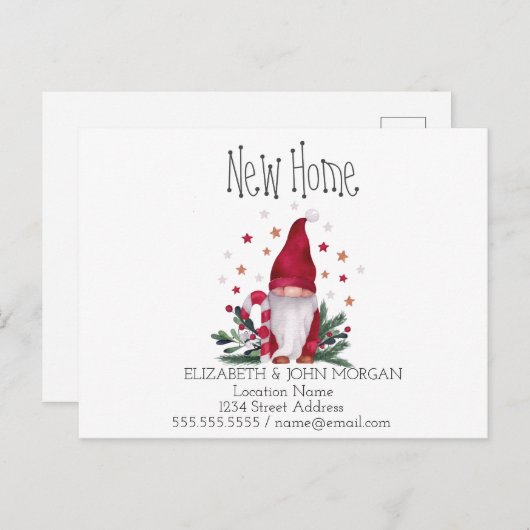Cute Gnome Feestdagen New Address Aankondigingskaart (Voorkant / Achterkant)
