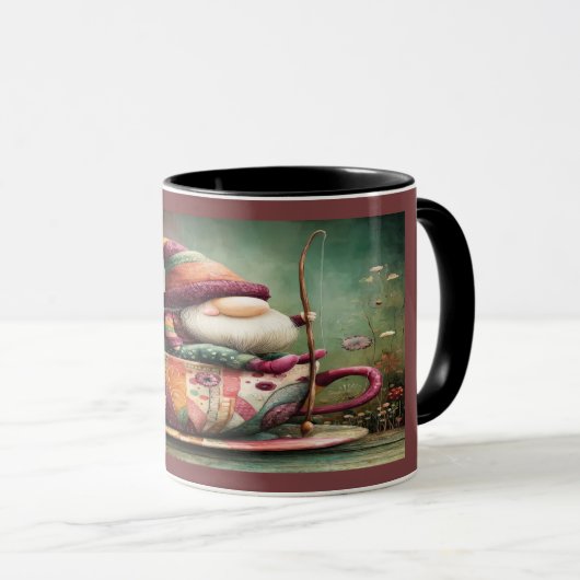 Cute Gnome Fishing in a Teacup Whimsical Mug Mok (Voorkant rechts)