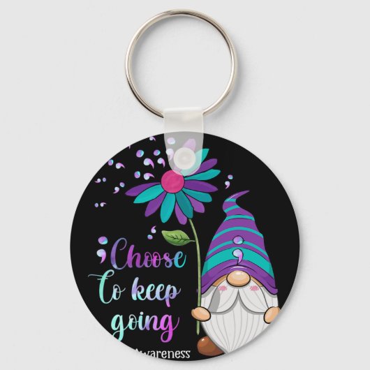 Cute Gnome Flower Suicide Prevention Awareness Mon Sleutelhanger (Voorkant)