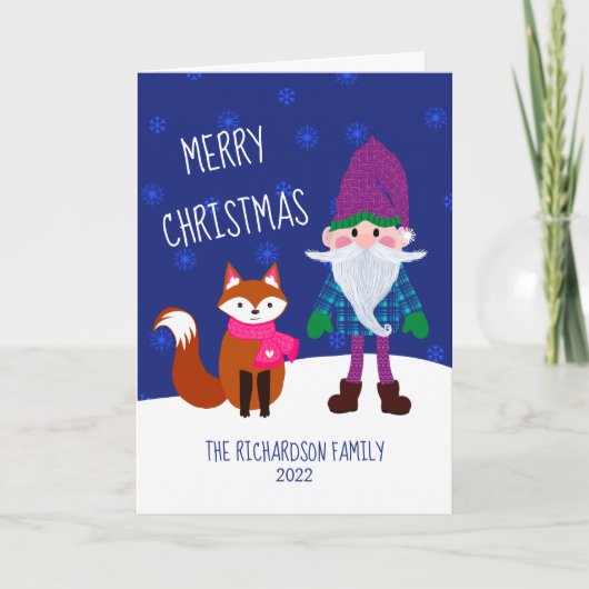 Cute Gnome Fox Snowflakes Merry Kerstry Feestdagen Kaart (Voorkant)