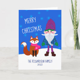 Cute Gnome Fox Snowflakes Merry Kerstry Feestdagen Kaart