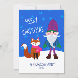 Cute Gnome Fox Snowflakes Merry Kerstry Feestdagenkaart