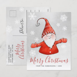 Cute Gnome Gray Red Kerstmis Feestdagenkaart