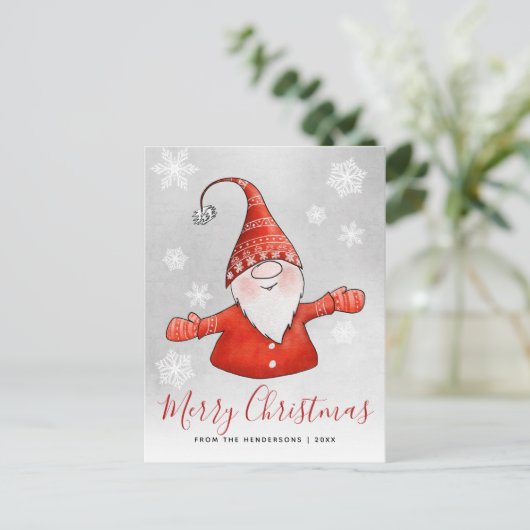 Cute Gnome Gray Red Kerstmis Feestdagenkaart (Staand voorkant)