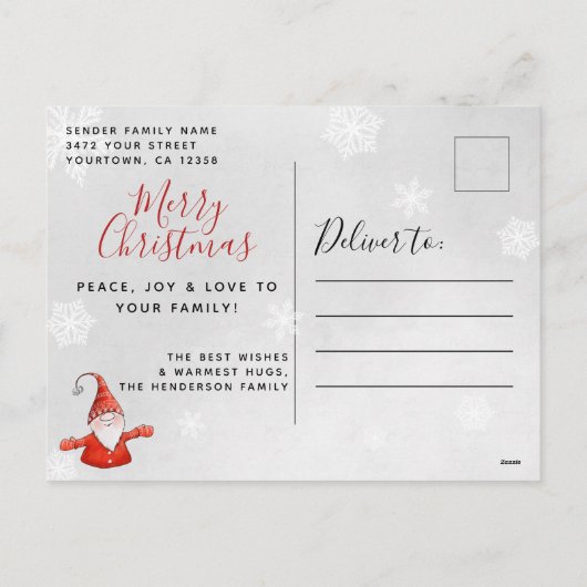 Cute Gnome Gray Red Kerstmis Feestdagenkaart (Achterkant)