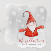 Cute Gnome Grey Red Merry kerst Feestdagenkaart (Voorkant / Achterkant)
