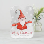 Cute Gnome Grey Red Merry kerst Feestdagenkaart (Staand voorkant)