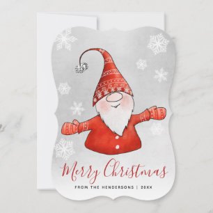 Cute Gnome Grey Red Merry kerst Feestdagenkaart