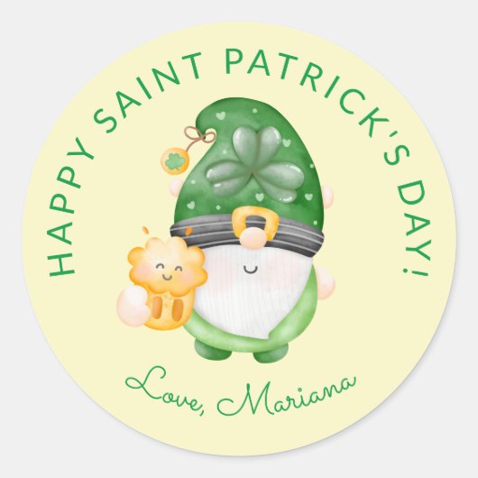 Cute Gnome Happy Saint Patricks Day Favors C Ronde Sticker (Voorkant)