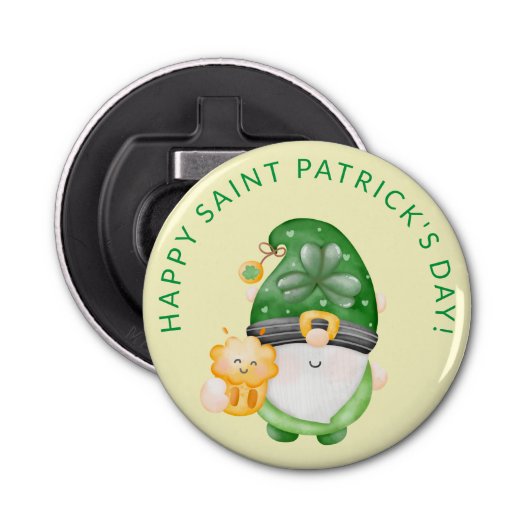 Cute Gnome Happy Saint Patrick's Day Party Button Flesopener (Voorkant)