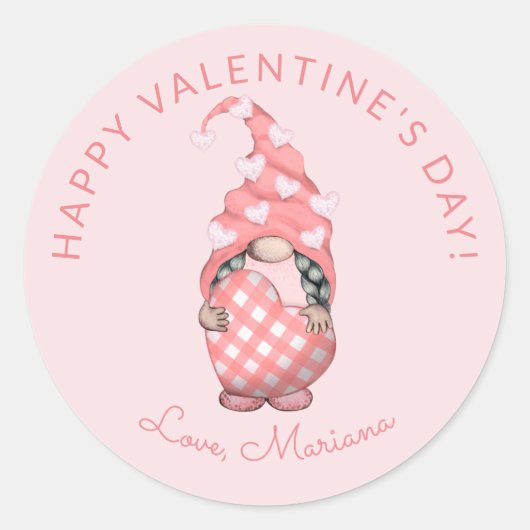 Cute Gnome Happy Valentines Day Favors Ronde Sticker (Voorkant)