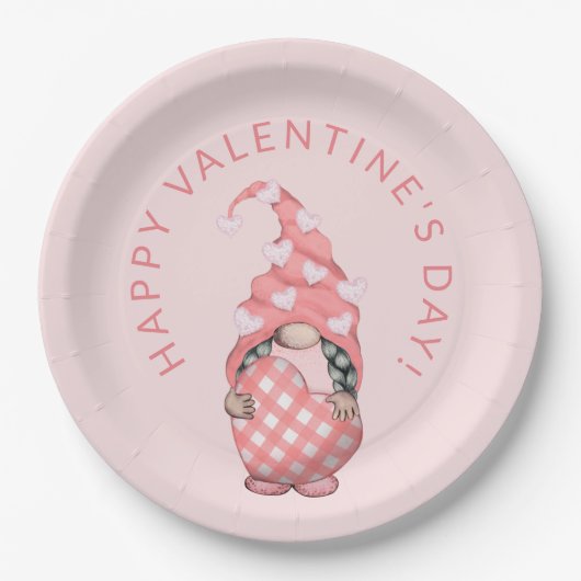 Cute Gnome Happy Valentines Day Party Papieren Bordje (Voorkant)