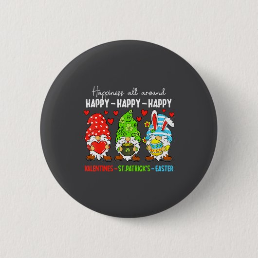 Cute Gnome Happy Valentines St Patricks Easter Hol Ronde Button 5,7 Cm (Voorkant)