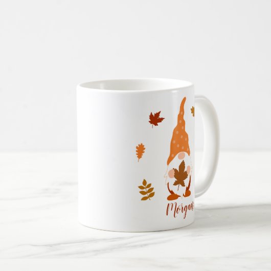 Cute Gnome Herfst Custom Name Falling Leaves Koffiemok (Voorkant rechts)