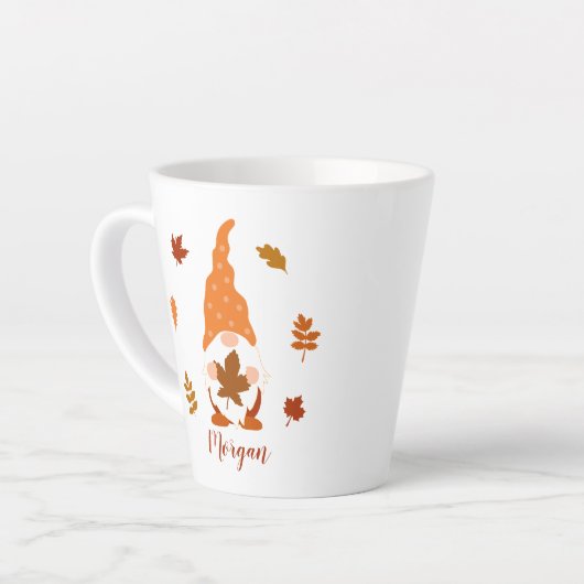 Cute Gnome Herfst Custom Name Falling Leaves Latte Mok (Linkerhoek)