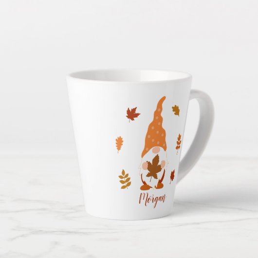 Cute Gnome Herfst Custom Name Falling Leaves Latte Mok (Rechterhoek)