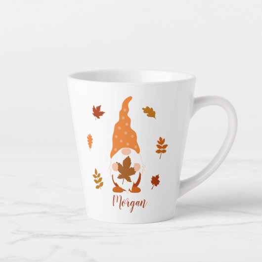 Cute Gnome Herfst Custom Name Falling Leaves Latte Mok (Rechts)
