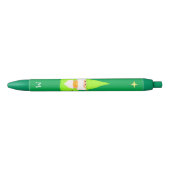Cute Gnome Holding a Gift & Monogram on Green Zwarte Inkt Pen (Voorkant)