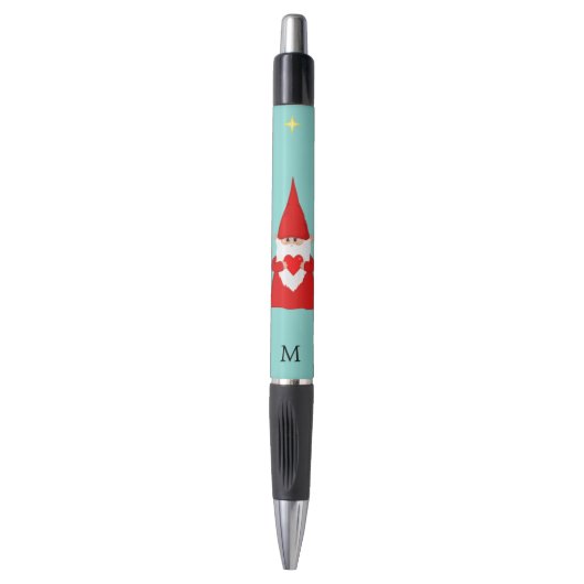 Cute Gnome Holding a Heart & Monogram Black Ink Pe Pen (Voorkant Verticaal)