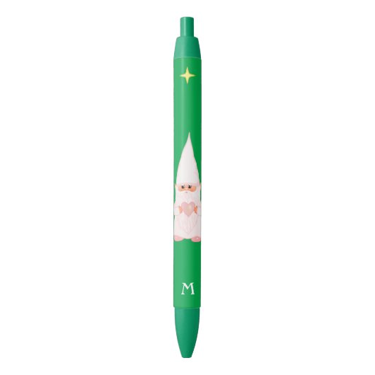 Cute Gnome Holding a Heart & Monogram on Green Zwarte Inkt Pen (Voorkant Verticaal)